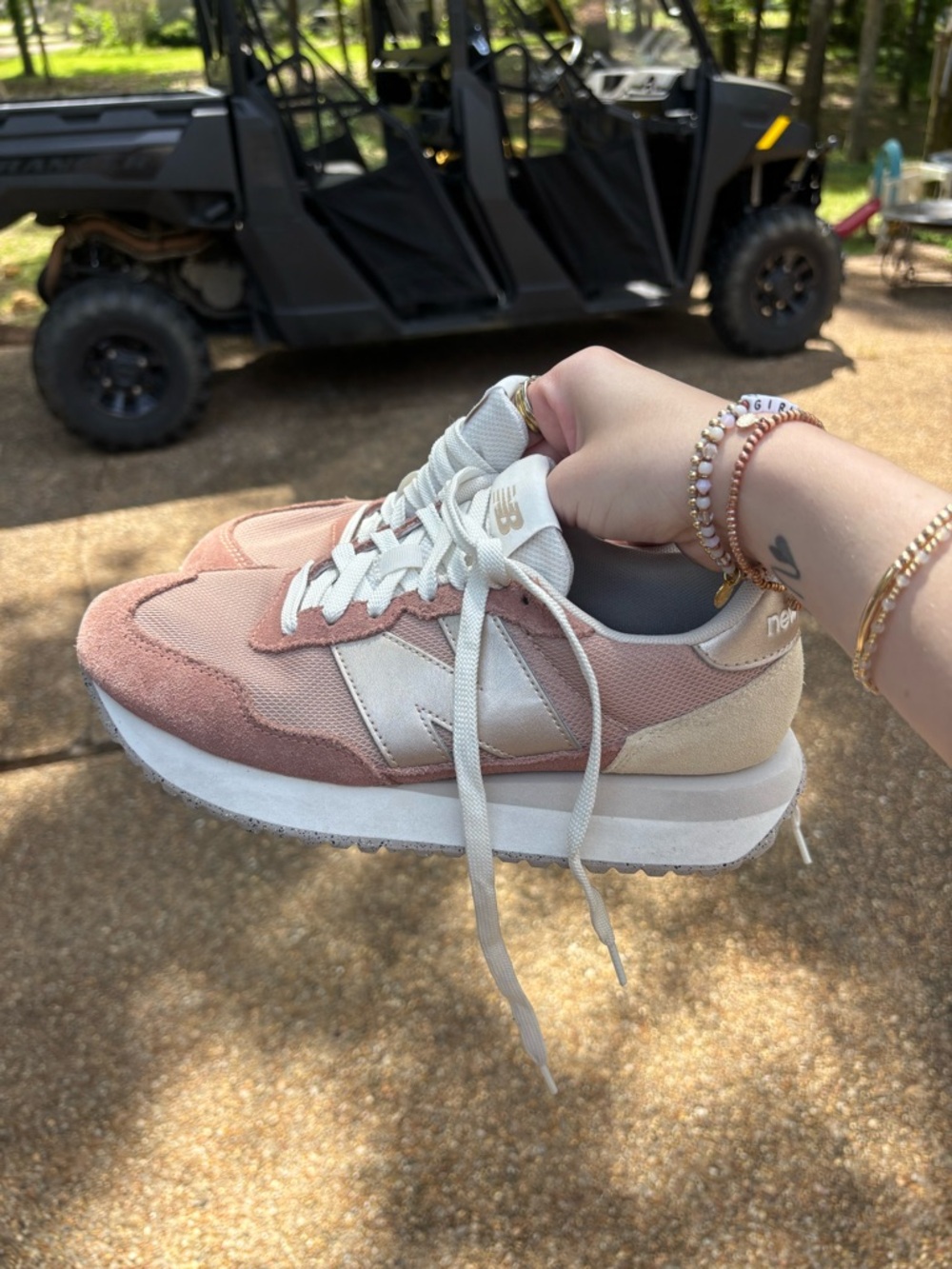 New Balance Women's Pink & Cream Suede Mesh Runner